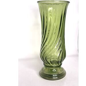 Vintage MCM Inarco E-5442 Avocado Green Vase Spiral Ribbed Made in USA 9.5"